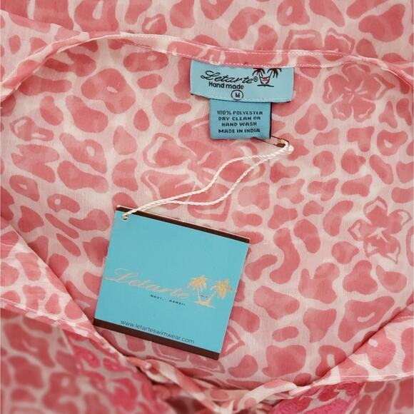 Letarte Sheer Leopard Lily Floral Swim Beach Coverup Pink Medium Handmade - Picture 9 of 10